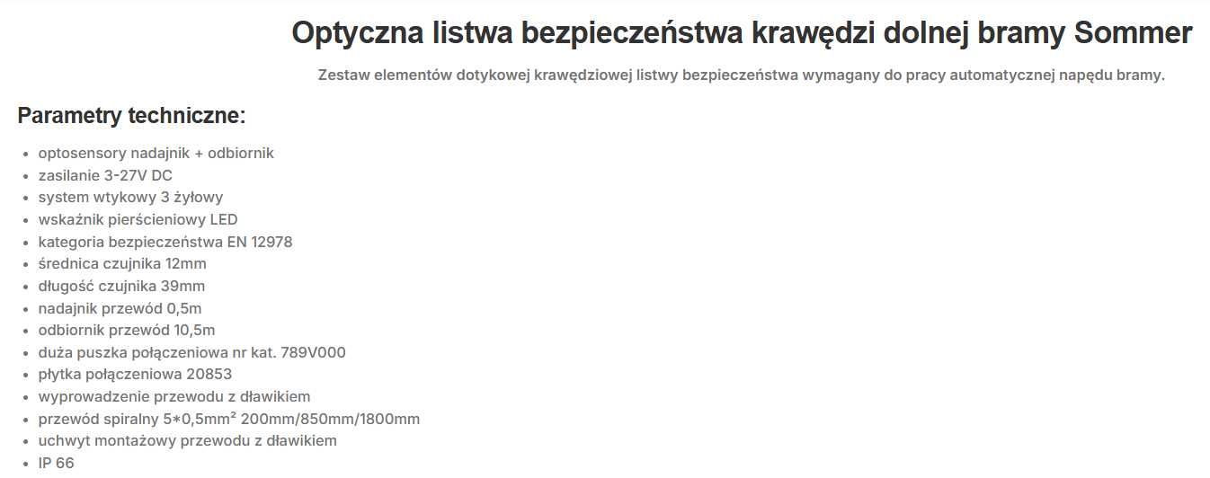 Sommer, optyczna listwa bezpieczeństwa krawędzi dolnej bramy