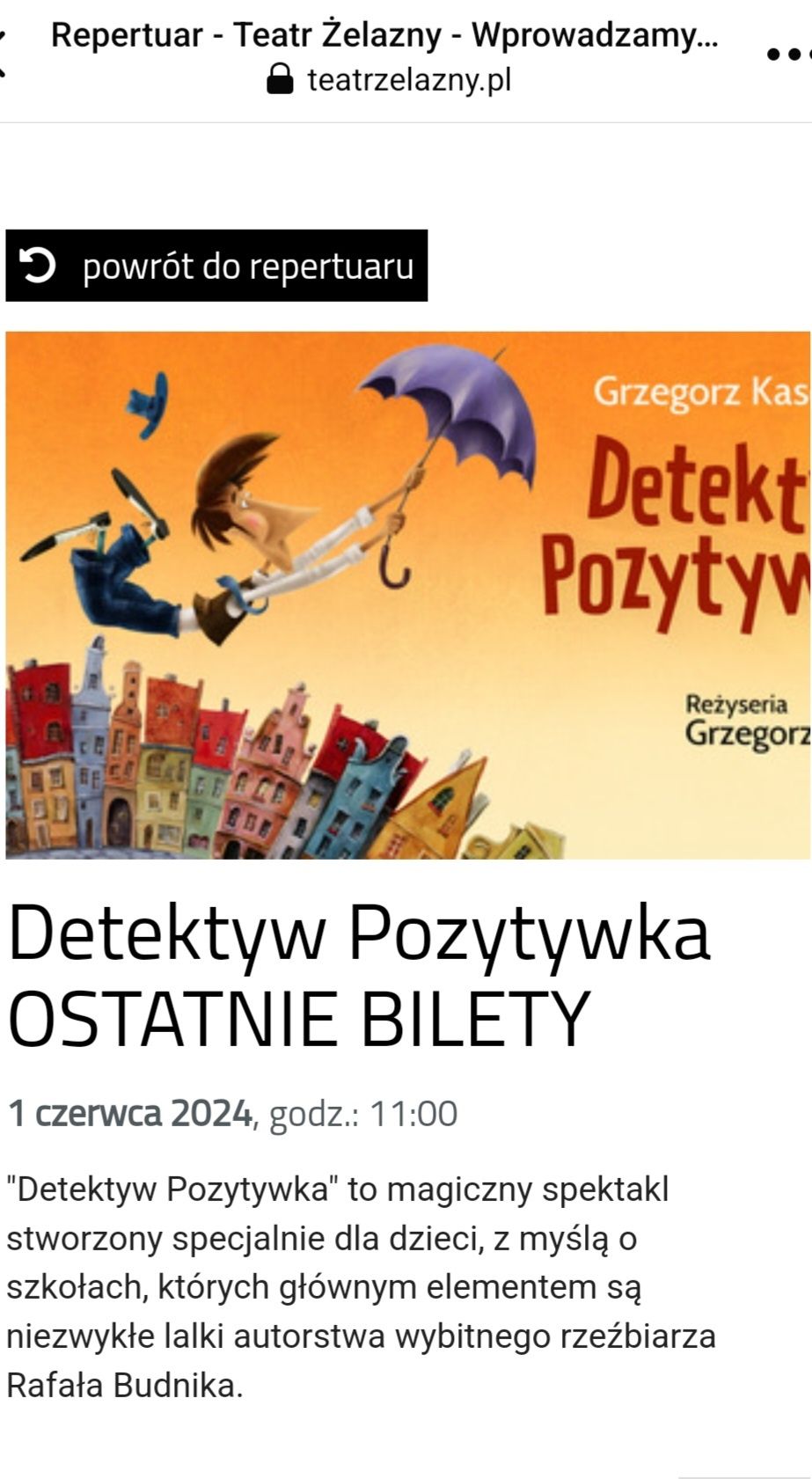 bilety teatr Detektyw Pozytywka Dzień Dziecka Katowice