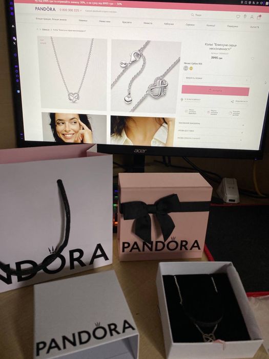 Колье pandora «блискуче сердце бескінечності»