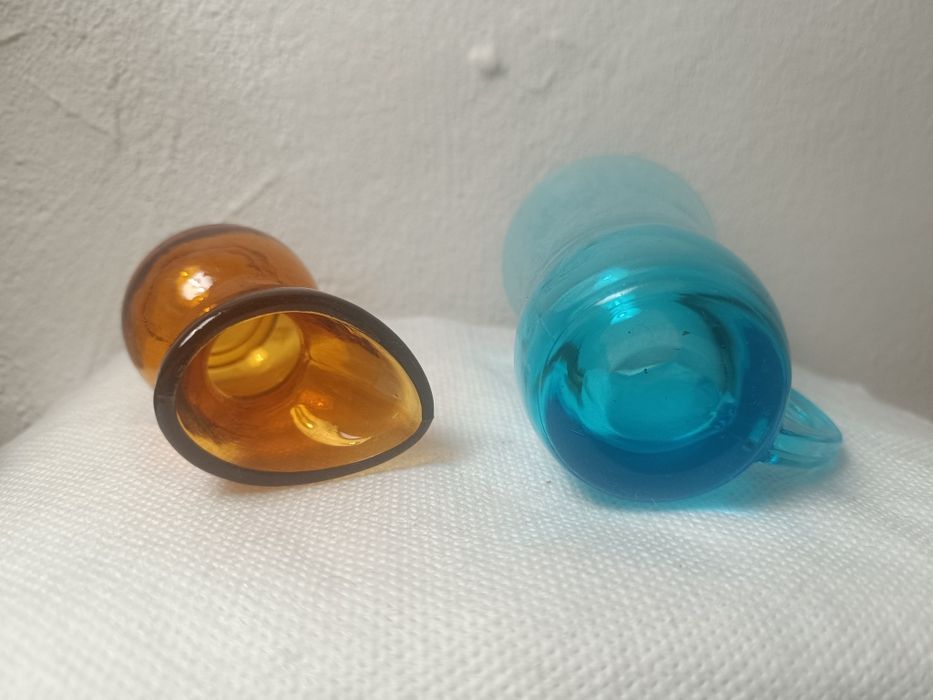 2 sztuki cudny mini wazon, wazonik szklany, szkło, Miodowy i Turkusowy