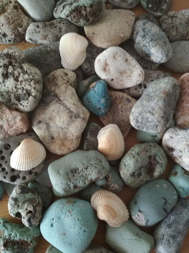 Ваза подарок интерьерная лофт голубые морские камни и ракушки