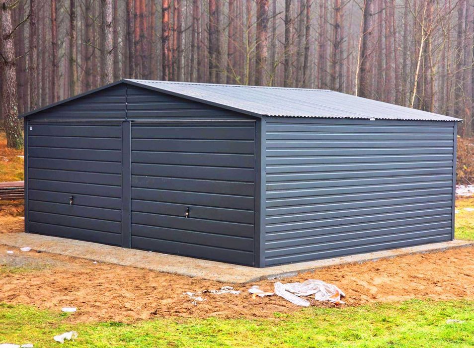 Dwustanowiskowy Garaż Blaszany w kolorze ANTRACYT