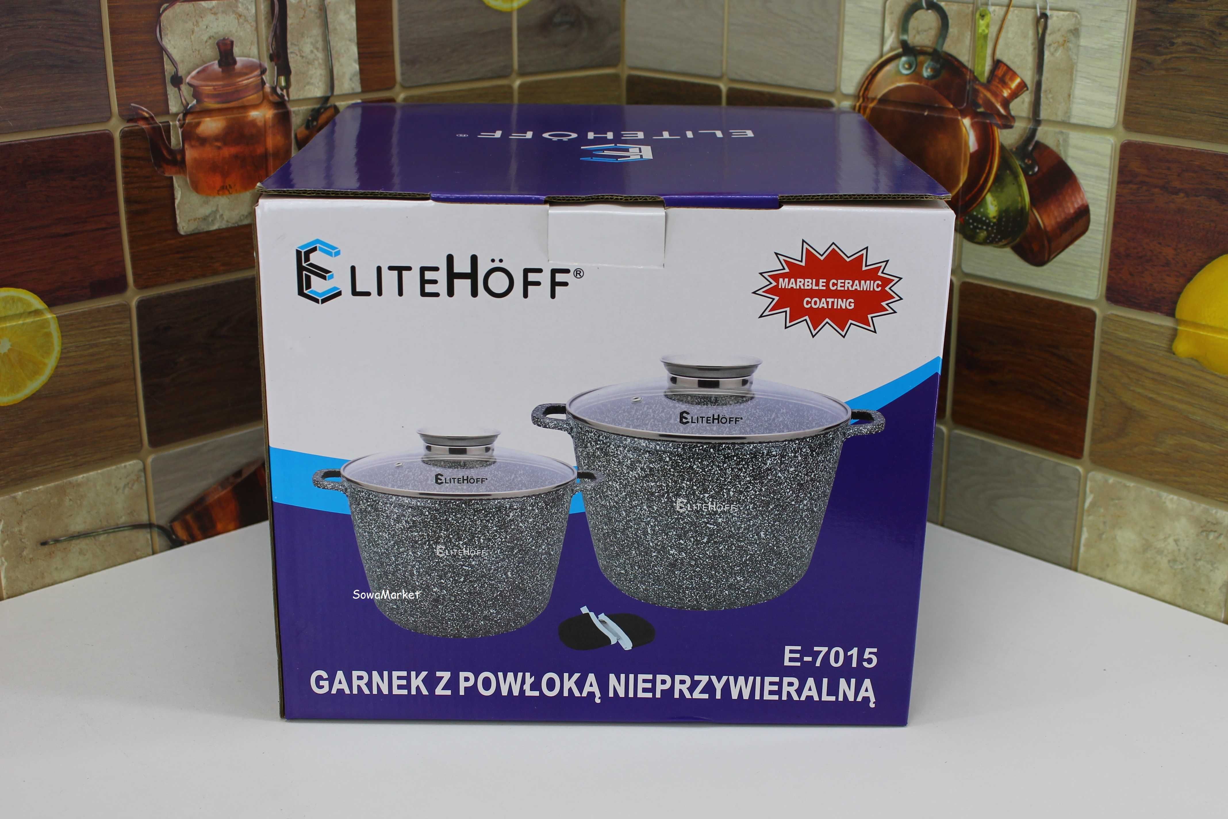 Garnki wysokie marmurowe 10,2L + 6,2L EliteHoff Gaz, indukcja, halogen