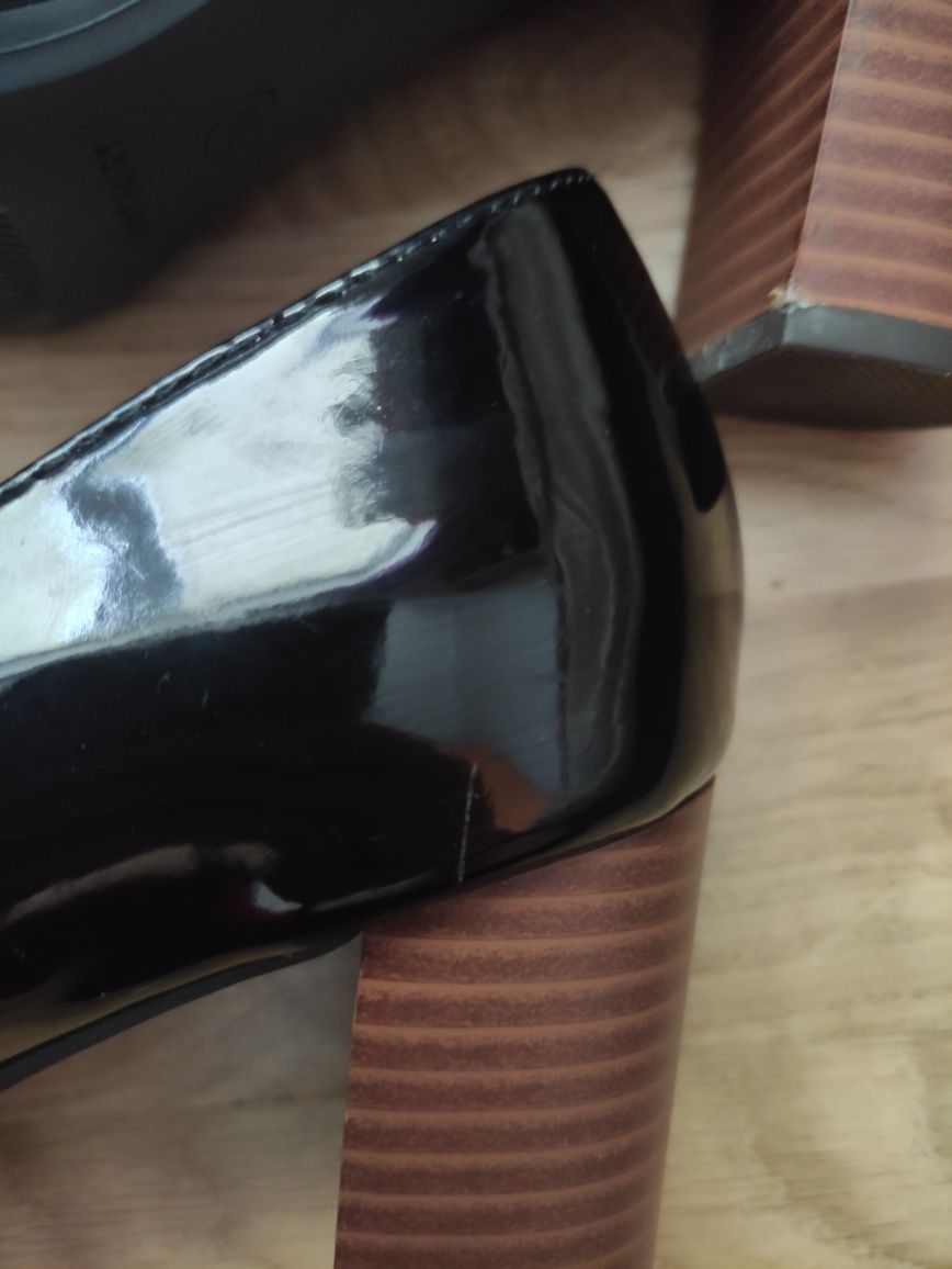 Buty na klocku czółenka damskie czarne