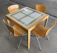 Włoski drewniano-szklany stół IDEALSEDIA z krzesłami