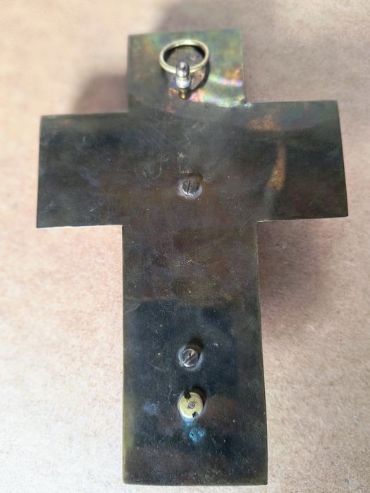 Piękny krzyż z onyksu i mosiądzu XIX/XX w.