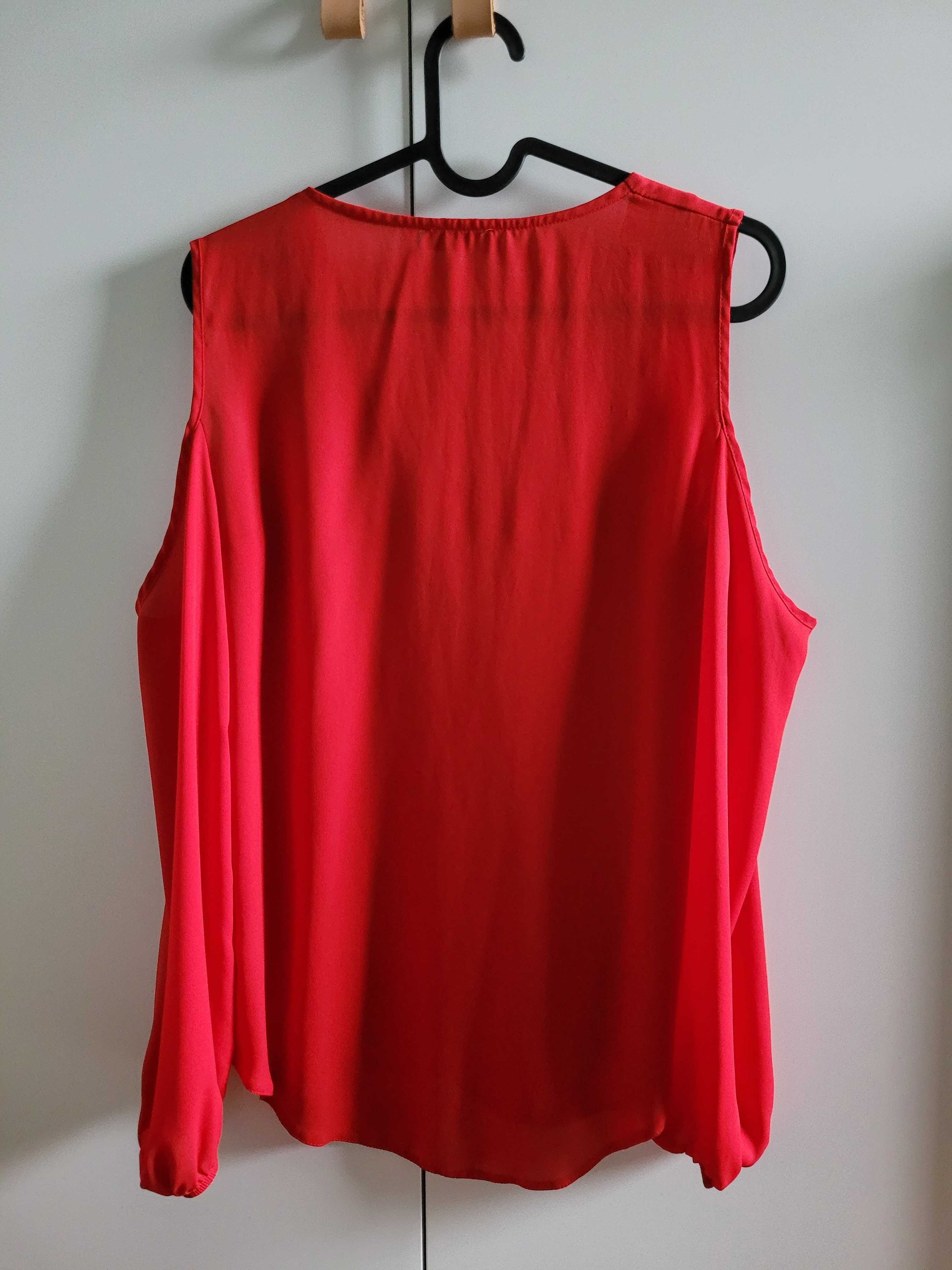 Bluzka czerwona odsłonięte ramiona 34 XS damska wizytowa koszulowa