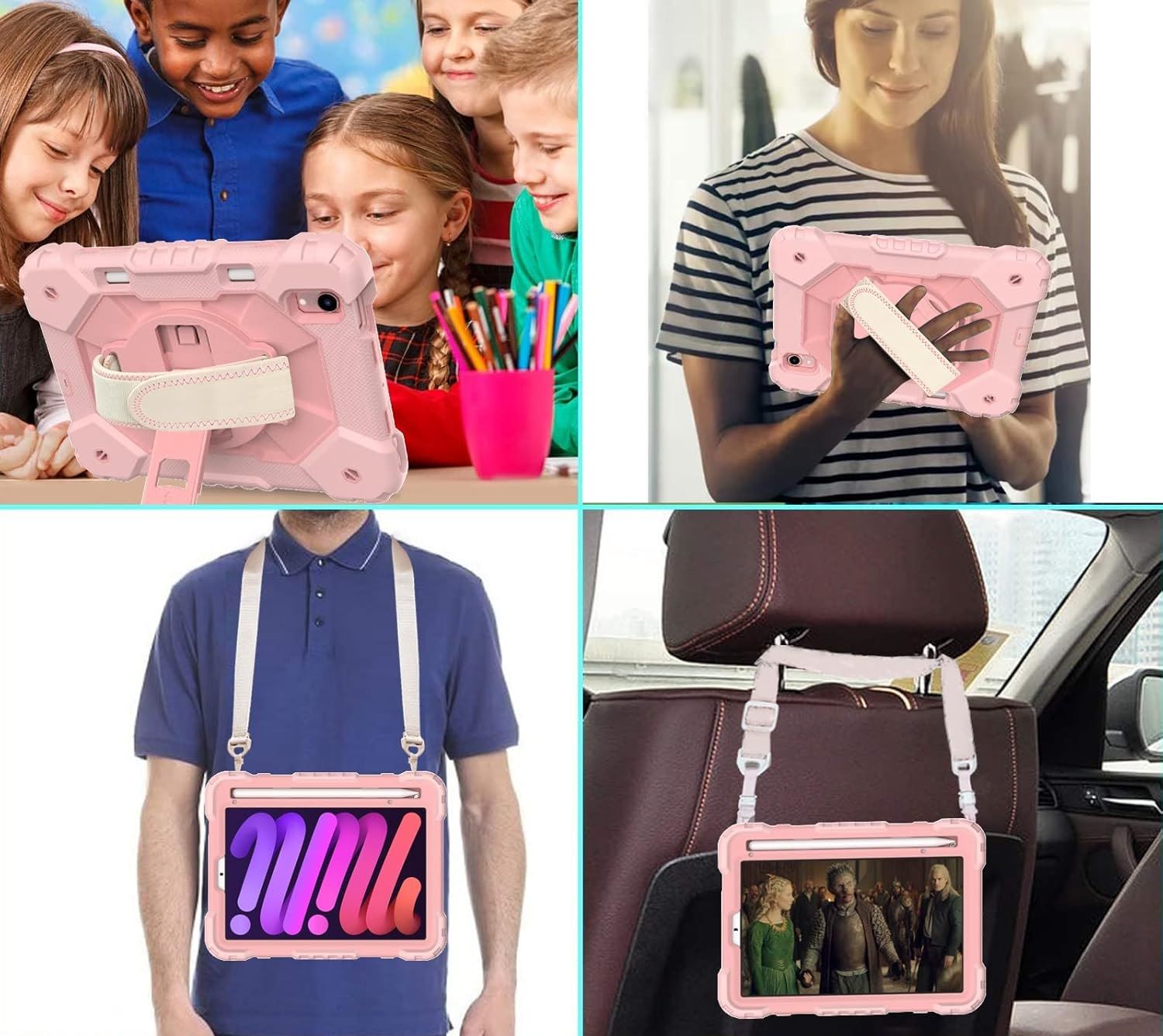 Etui do iPad Pro 11/Air 5/4 z Podstawką i Paskiem na Ramię Różowe