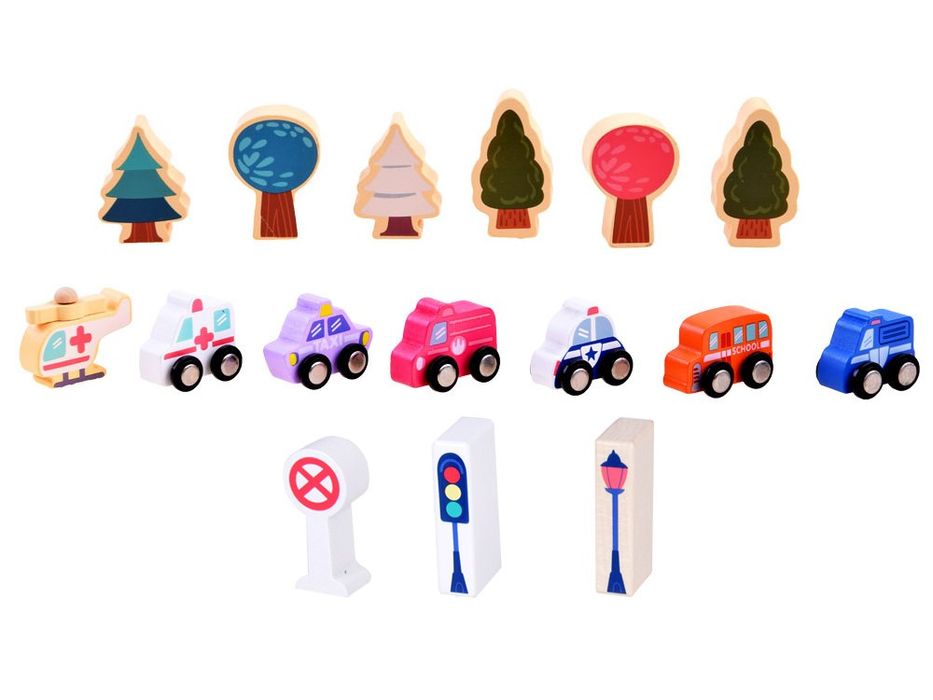 Pastelowy Zestaw Klocki drewniane Miasteczko + Mata puzzle 115 ele