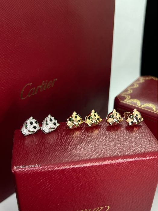 Золотые Серьги в стиле Cartier Panthère с бриллиантами 0.61ct