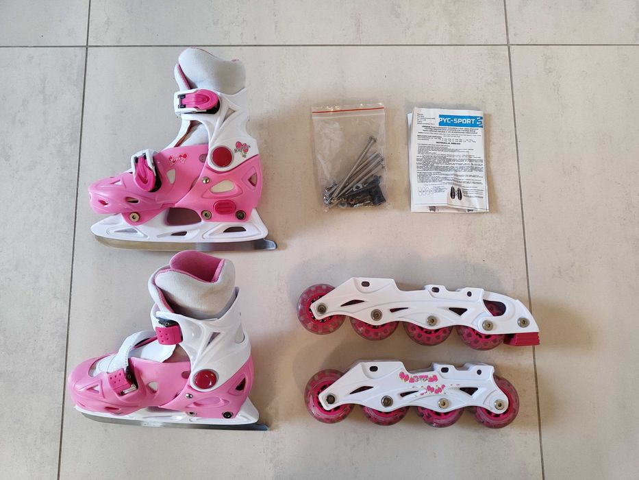 Rolki Łyżwy Wrotki 4w1, regulowane, rozmiar 29-32, różowe