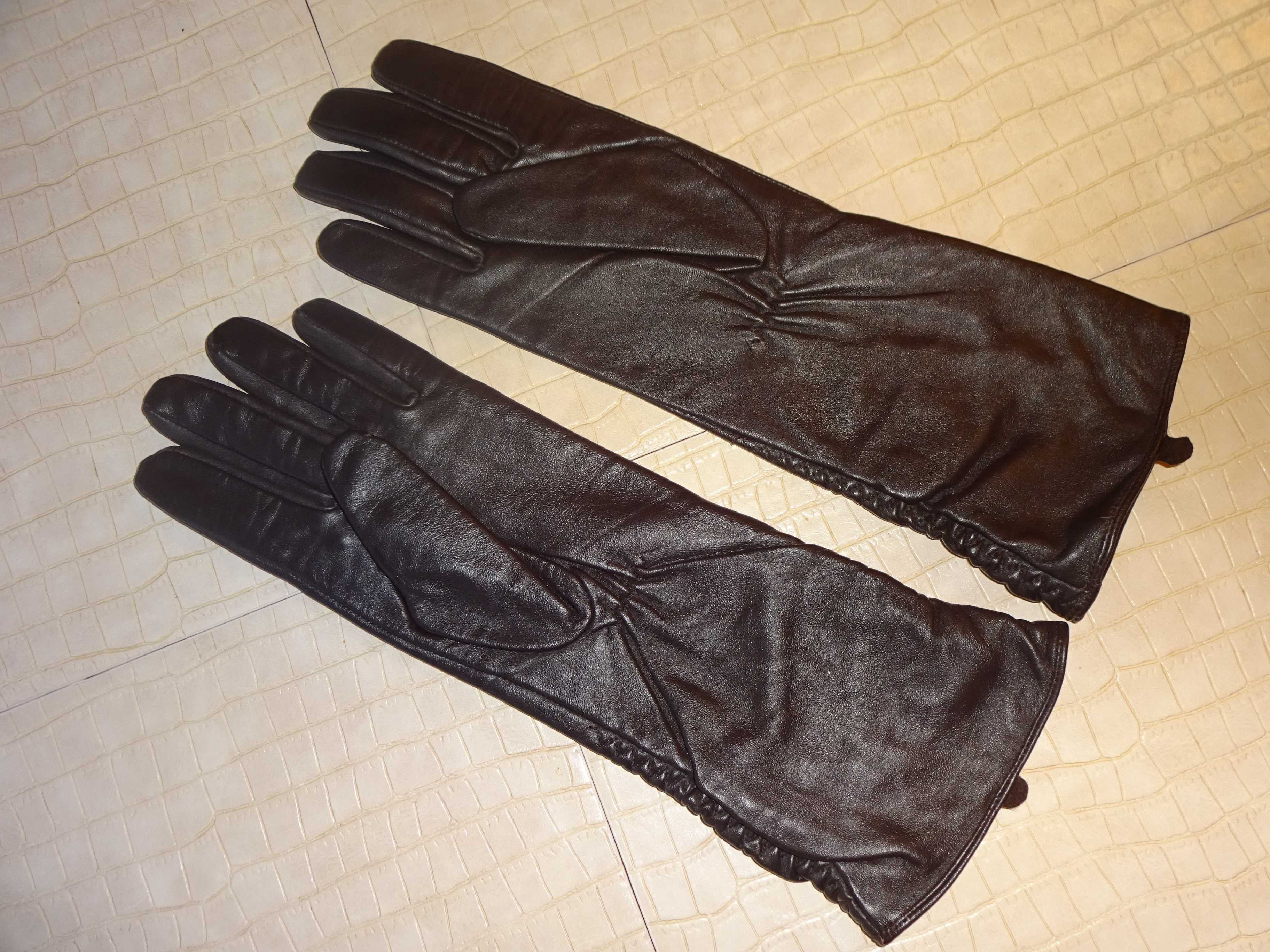 Florence + Fred Leather skórzane ciemno brązowe długie rękawiczki L/XL