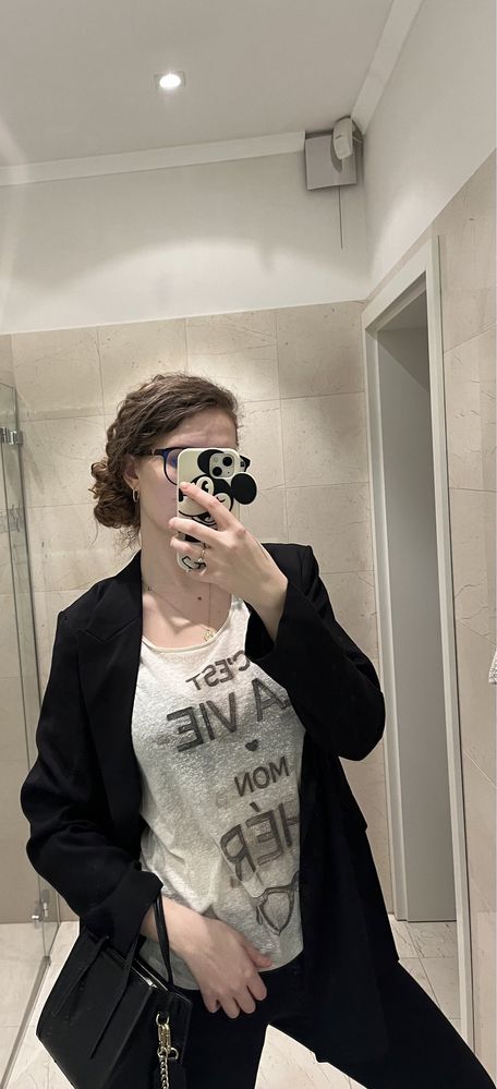 Kremowy t-shirt z efektem sprania Mango rozm L