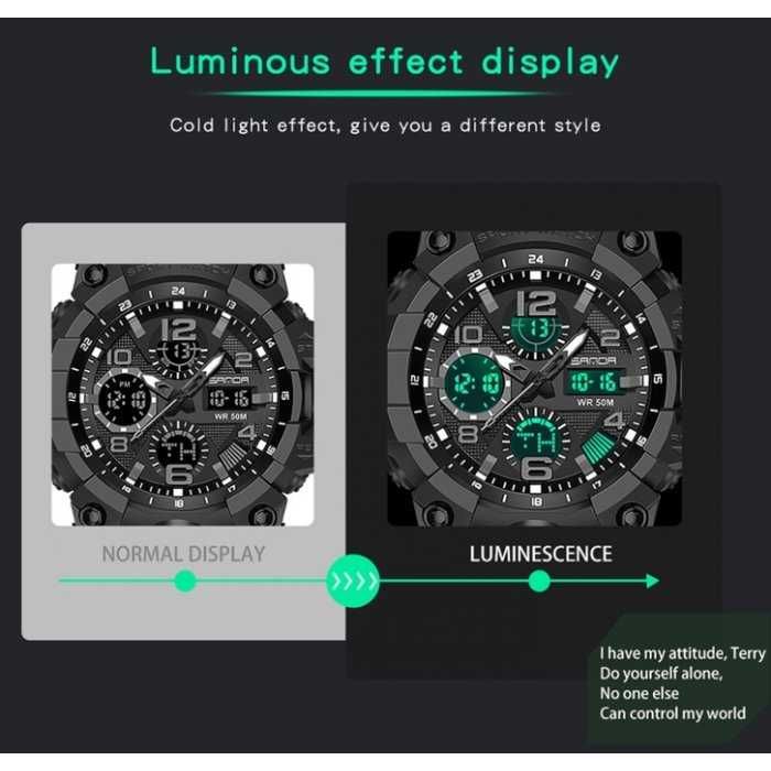 Тактичний годинник Sanda часы Тактические с двойным циферблатом