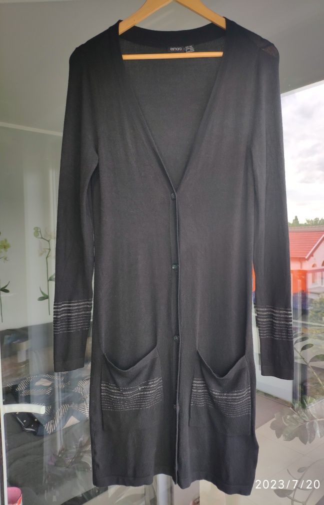 Kardigan ZARA oversize S-L tunika czarna długa kieszenie