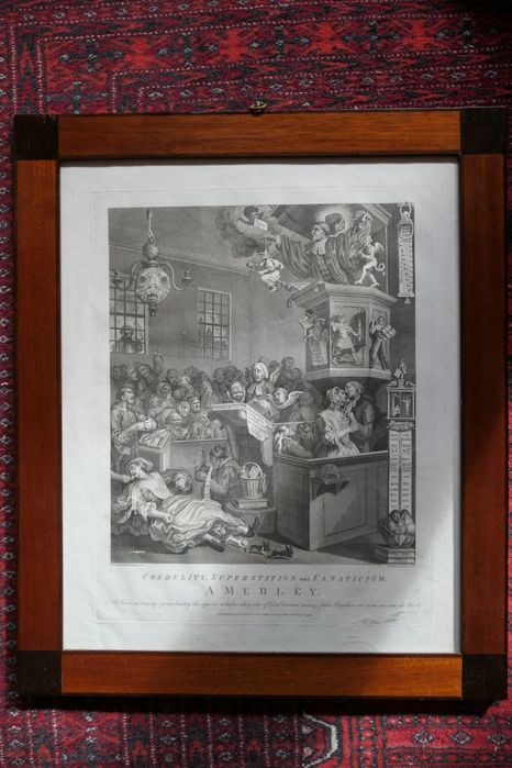 Conjunto de quatro ilustrações (1799) emolduradas de Hogarth.