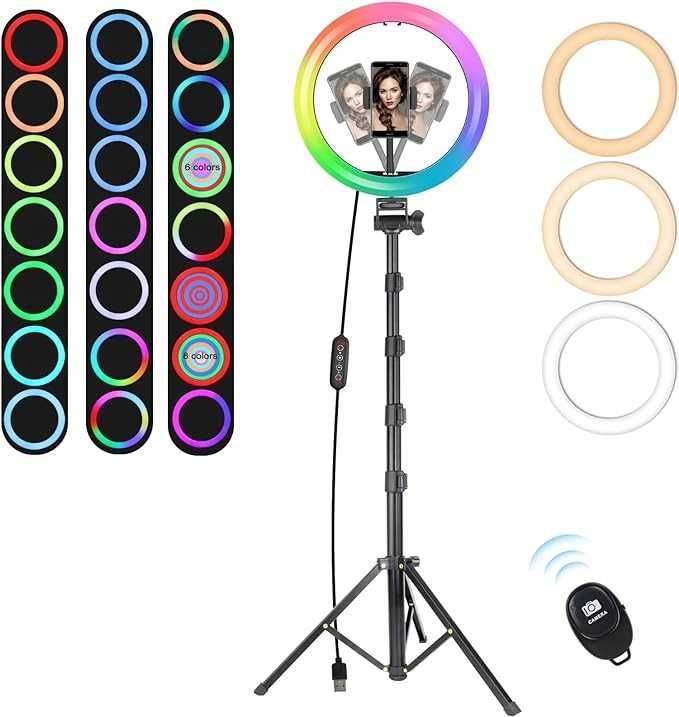 MICCYE Lampa pierścieniowa LED RGB 180cm statyw uchwyt selfie TikTok