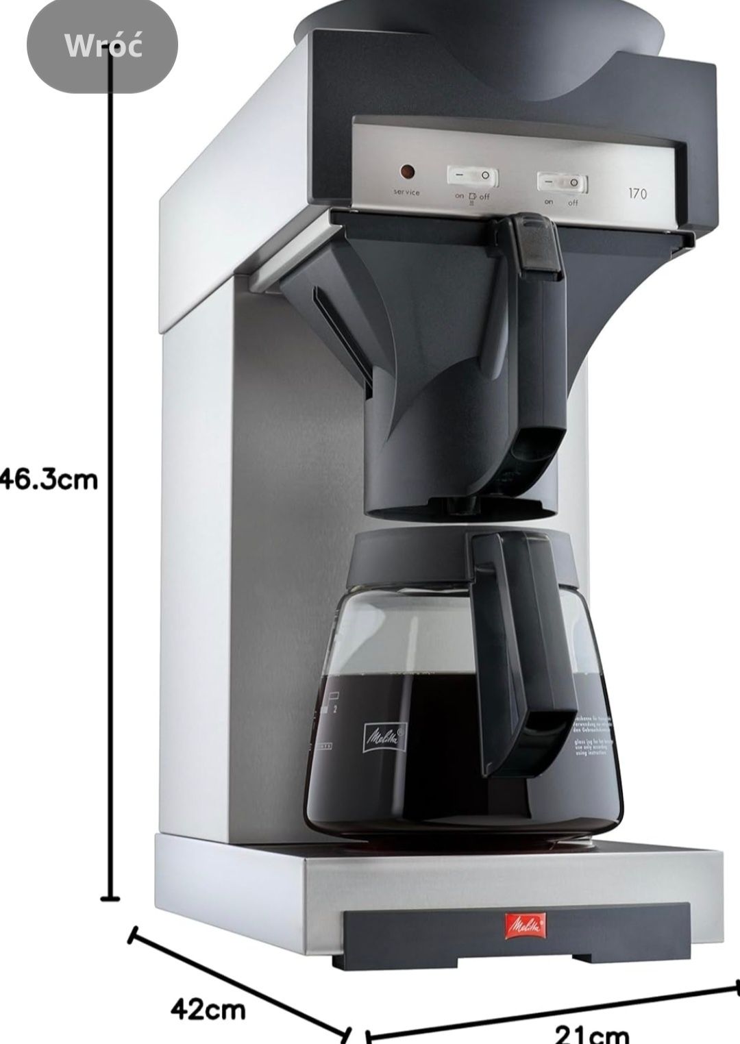 Melitta 170M przelewowy ekspres do kawy ze szklanym dzbankiem 1,8 L