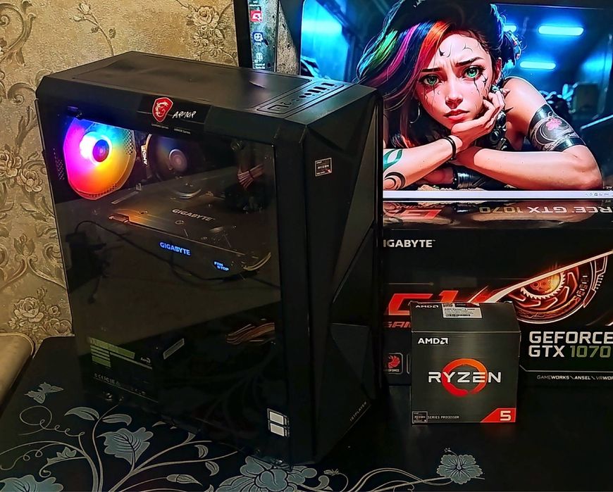 GTX1070 8gb/ Ryzen 5 2600/ 16gb DDR4 s-AM4 игровой компьютер ПК