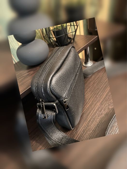 Мужская кожаная барсетка сумка из телячьей кожи