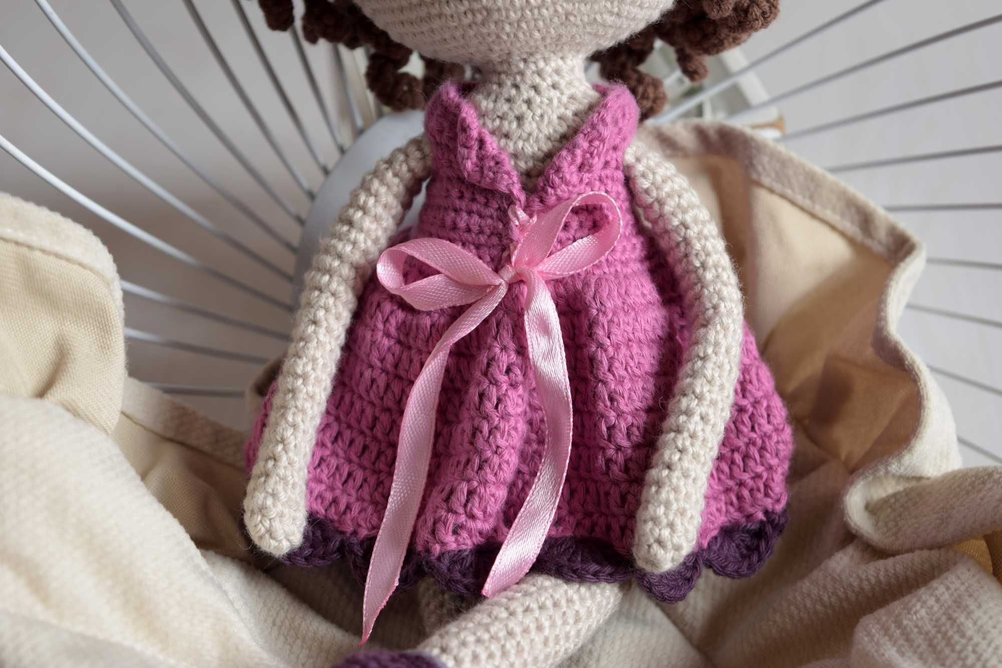 Bawełniana lalka lala maskotka, przytulanka na szydełku, handmade