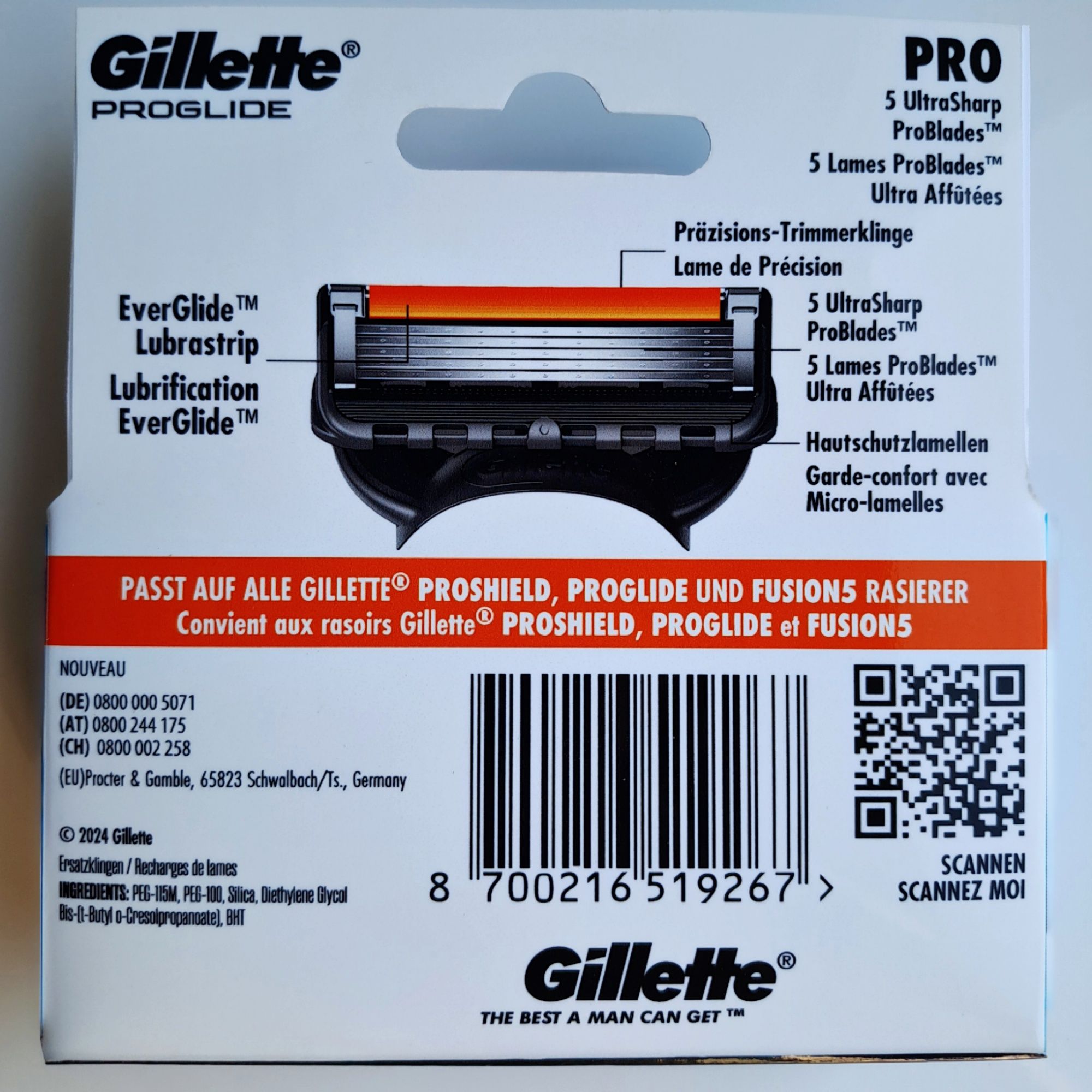 4 шт Gillette ProGlide змінні леза (вир. Німеччина) серія Fusion5