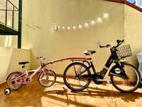 Combo ebike citadina + bicicleta criança + barra de reboque