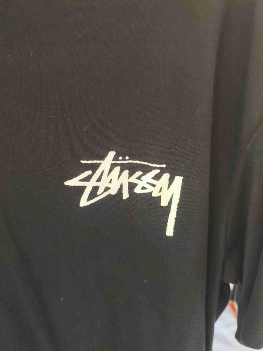 Stussy，Męska czarna koszulka z nadrukiem letnim, rozmiar L