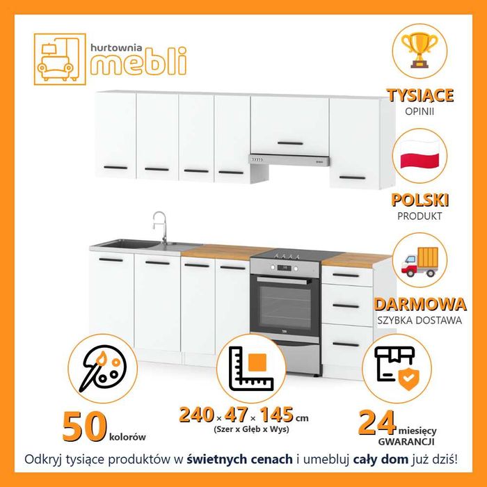 Kuchnia Mokka 2.4m Modułowa Nowoczesny Zestaw Z Szafkami Kuchennymi