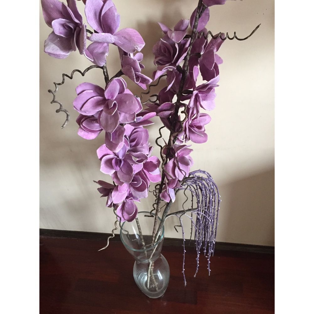 Kompozycja Sztuczne kwiaty długie ozdoba liliowe wrzosowe, wazon krosn