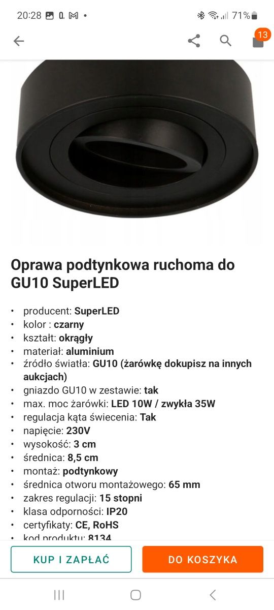 Reflektor sufitowy okrągły 6 szt