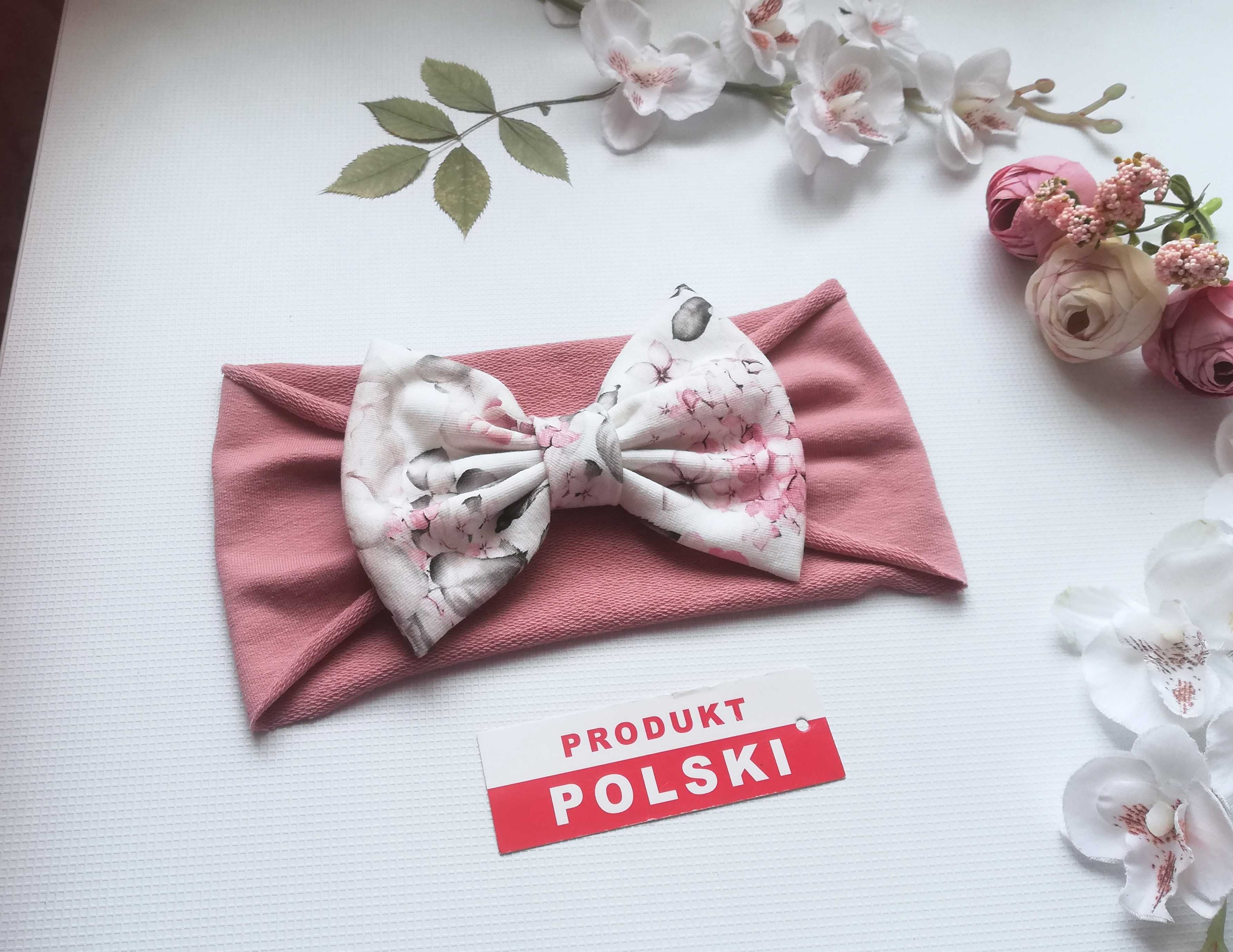 * Czapeczka turban + szeroka opaska z kokardą - komplet niemowlęcy *