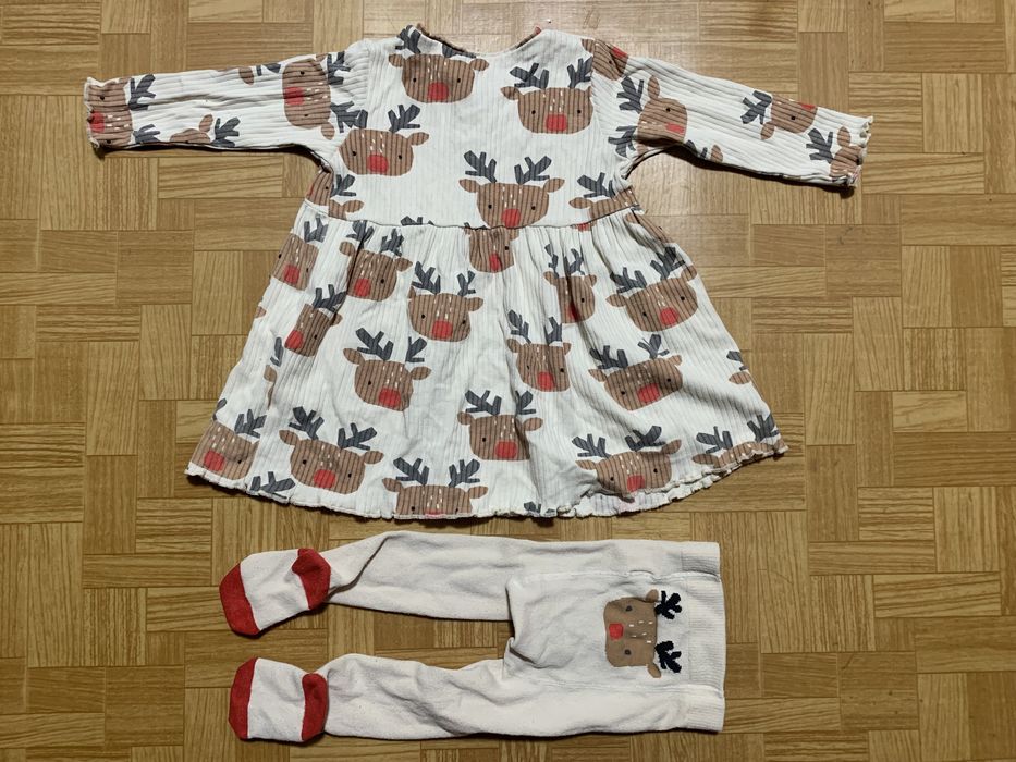 Комплект новорічний дитячий, плаття+колготи, 6-9 міс.