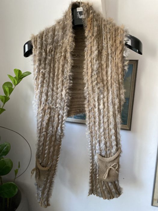 Kamizelka brązowa szal z futerkiem naturalnym
