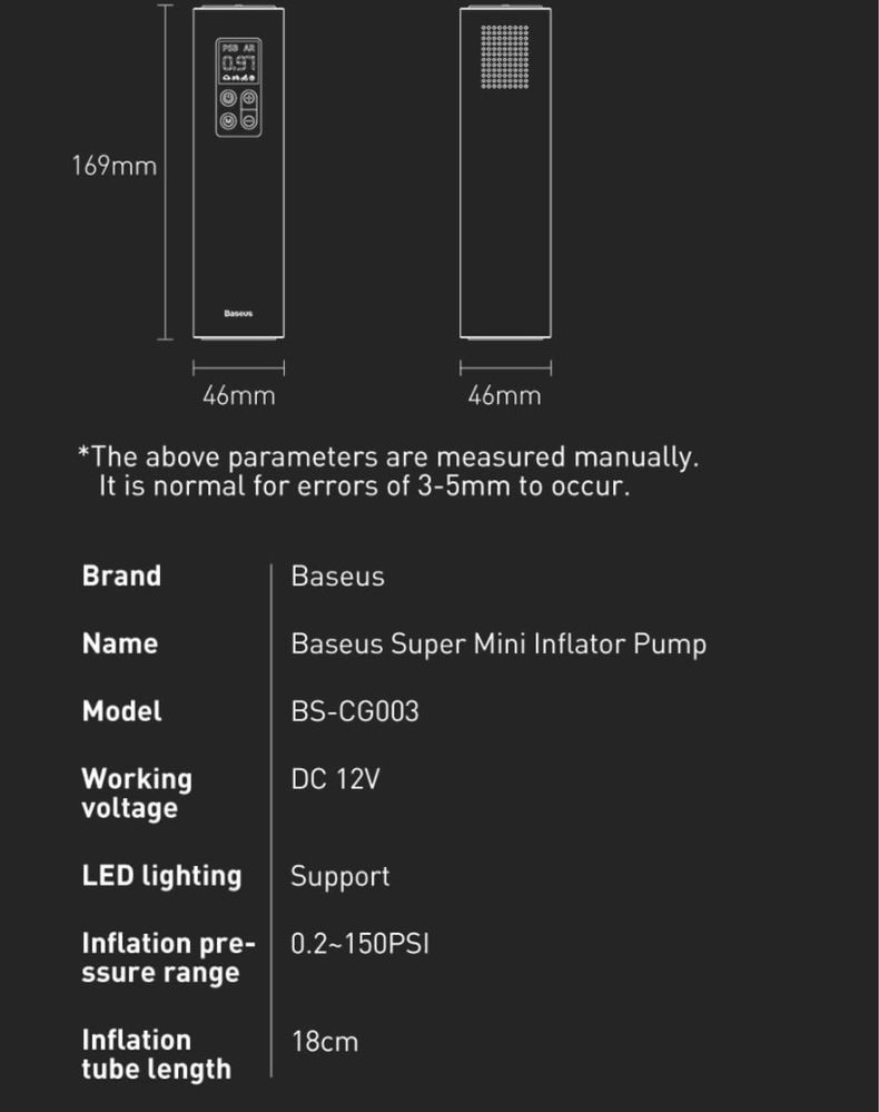 Автомобільний компресор, насос Baseus Mini Inflator 12V