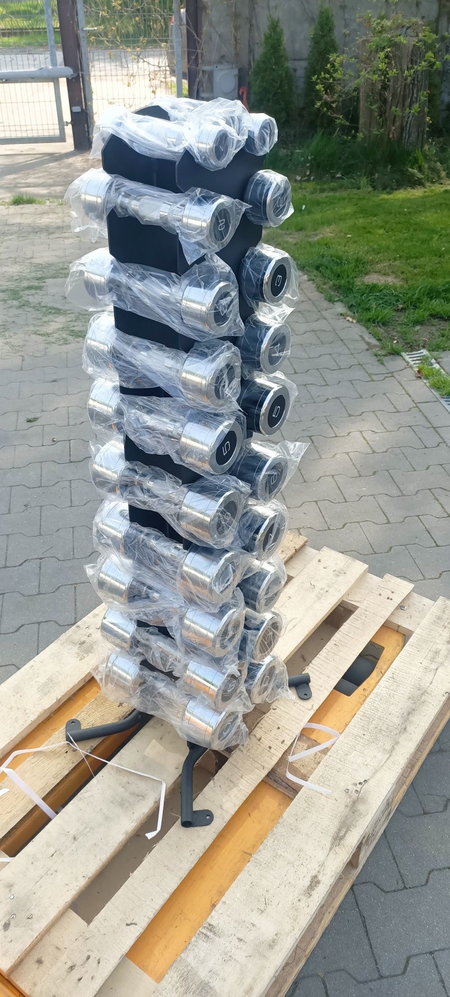 Nowy zestaw hantli chrom od 1-10kg plus stojak
