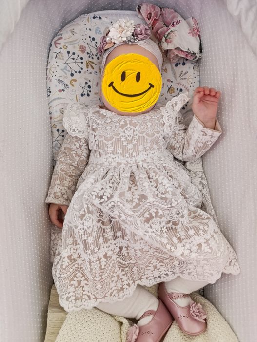 Zestaw na chrzest, komplet do chrztu dla dziewczynki, wełniany płaszcz