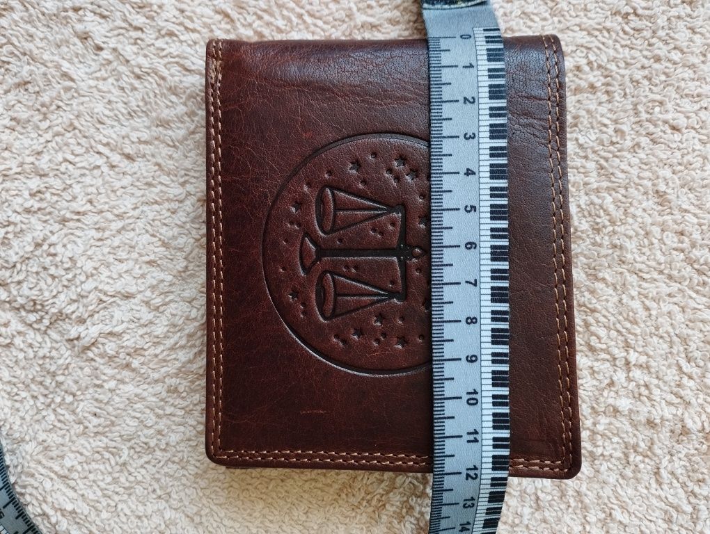Nowy portfel męski Peterson waga znak zodiaku skóra naturalna