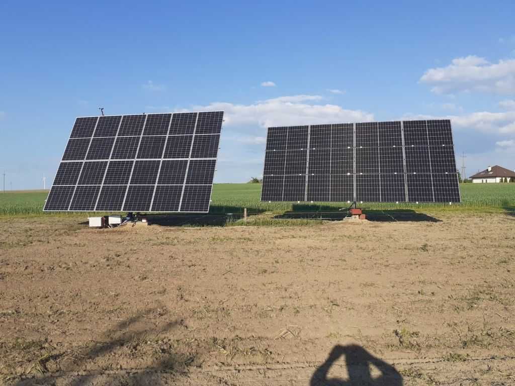 Trackery dwuosiowe. 9,78kWp Uzysk 2024 15.344 kWh. Bifacial 1.636h/kWh