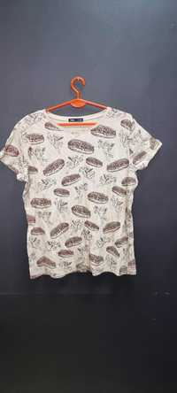 Top, tshirt hot dog i aniołki, beżowa bluzka, krótki rękaw, oversize,