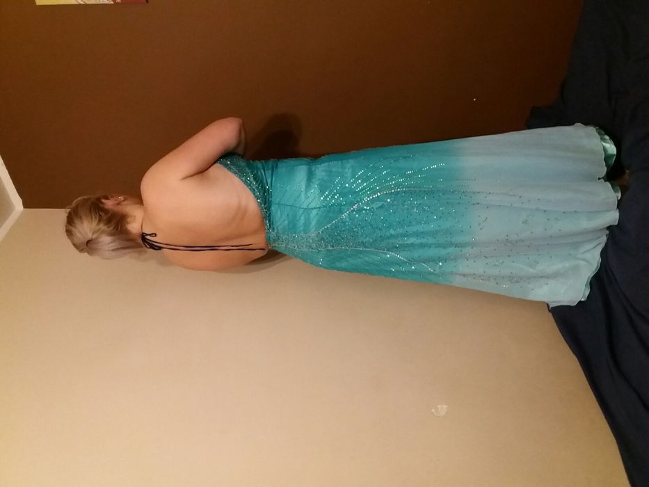 Sukienka Cicci USA turkusowa jedwabna suknia balowa wesele karnawał