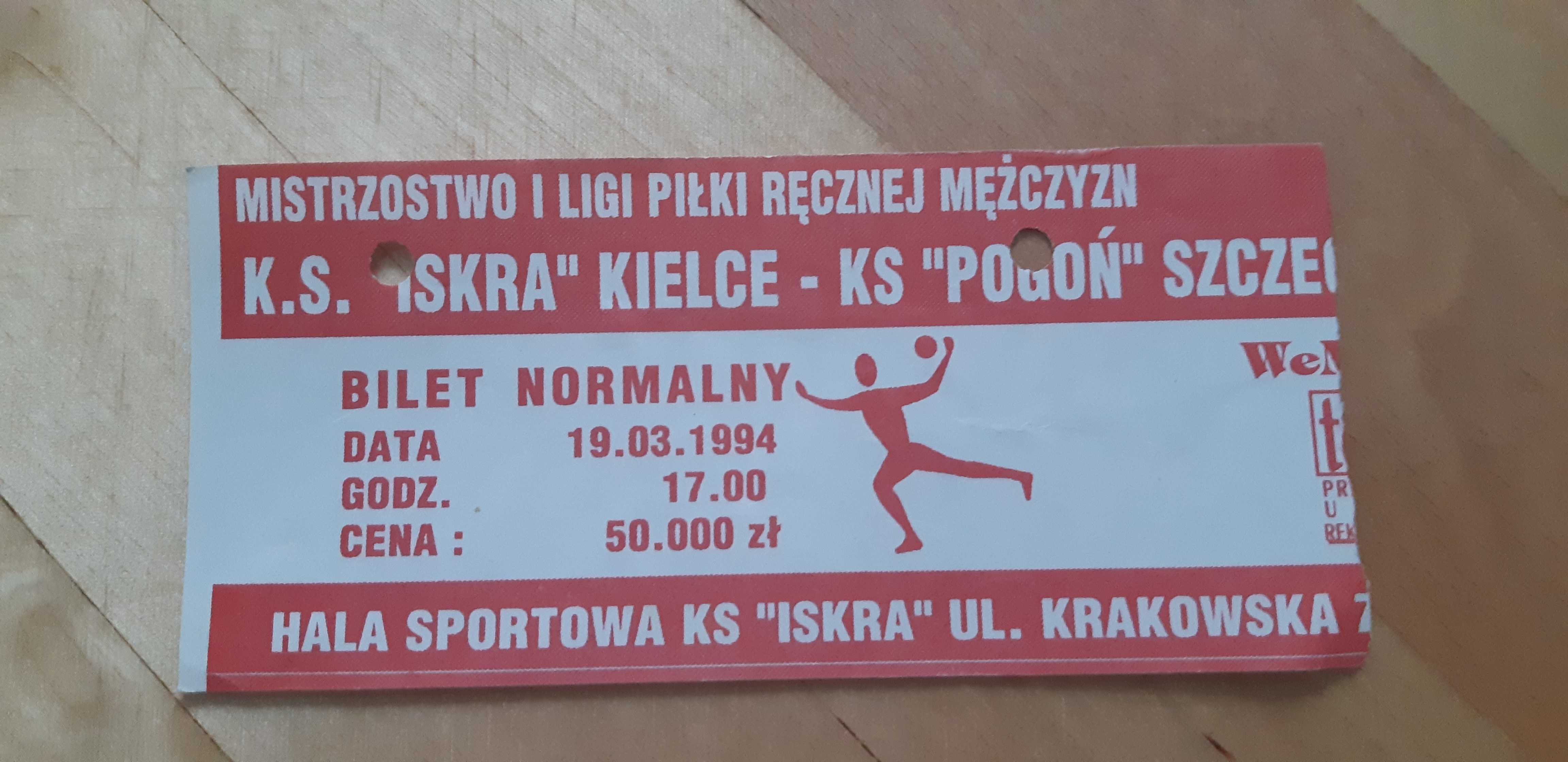 bilet Iskra Kielce -Pogoń Szczecin 19.03.1994 r piłka ręczna mężczyzn