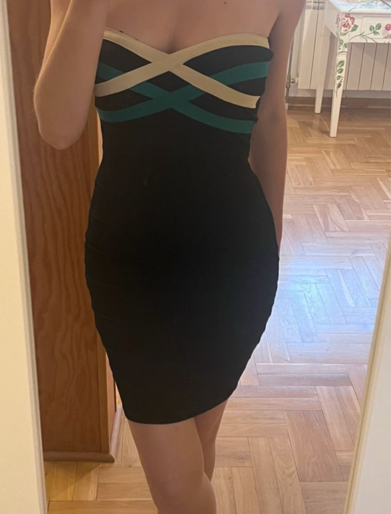 HM mala czarna sukienka dopasowana bandazowa olowkowa XS sexy