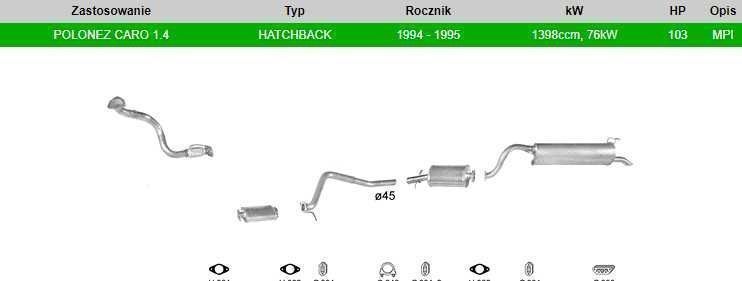 Polonez Caro ATU 1.4 ROVER Tłumiki tłumik rura wydech komplet  NOWY !