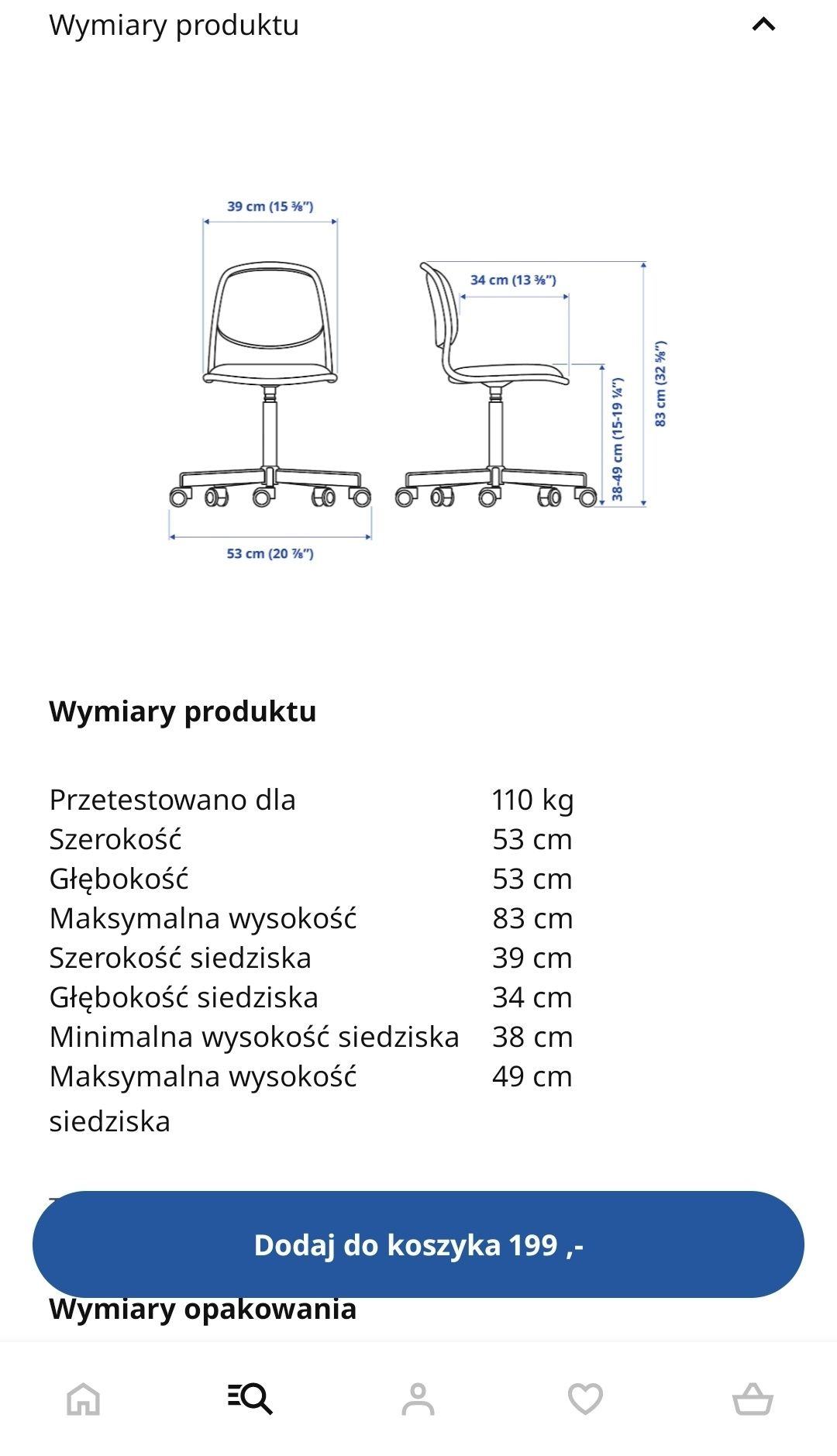 Obrotowe krzesło biurkowe IKEA ÖRFJÄLL