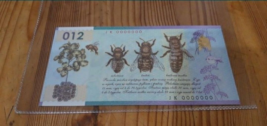 Pszczoła miodna 012 , banknot kolekcjonerski  , druk PWPW  polimer