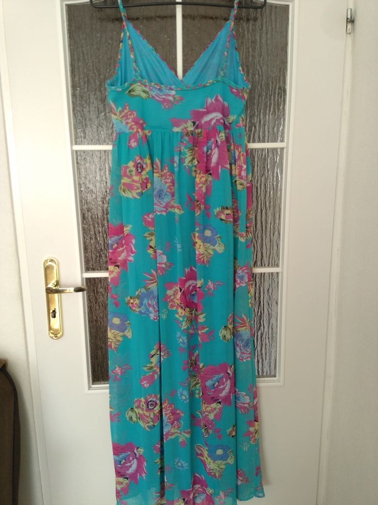 Sukienka maxi lato r. M/L szyfonowa kwiaty wakacyjna Apricot