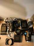 Conjunto máquinas fotográficas, objectivas e acessórios