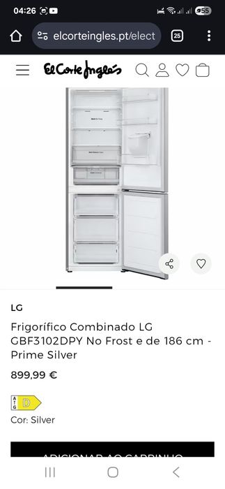 Frigorífico Combinado LG GBF3102DPY No Frost e de 186 cm - Prime Silve