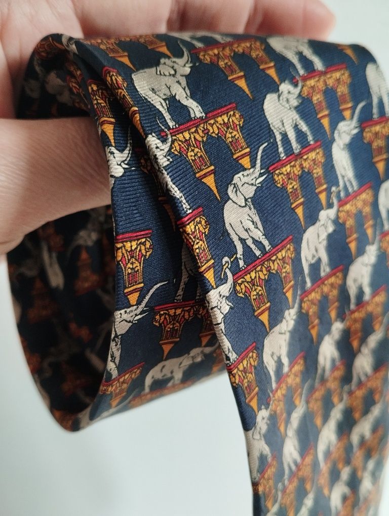 Jedwabny krawat 100% silk słonie, orientalny 9 cm John Comfort